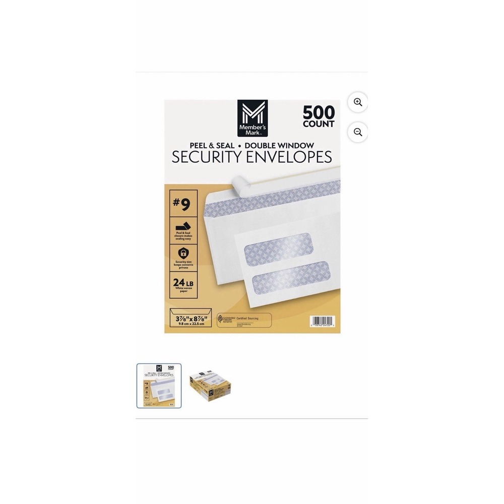 Member's Mark Security Envelope #9, Peel & Seal Double Window (500 ct)